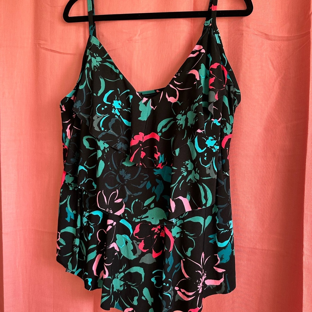Floral Black,Pink, Turquoise Women's Swimsuit TOP ONLY